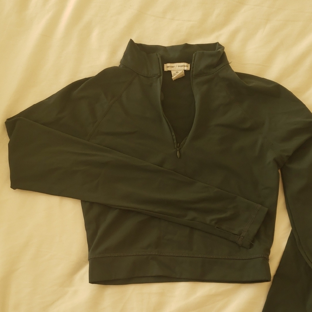 Green quarter zip crop top
